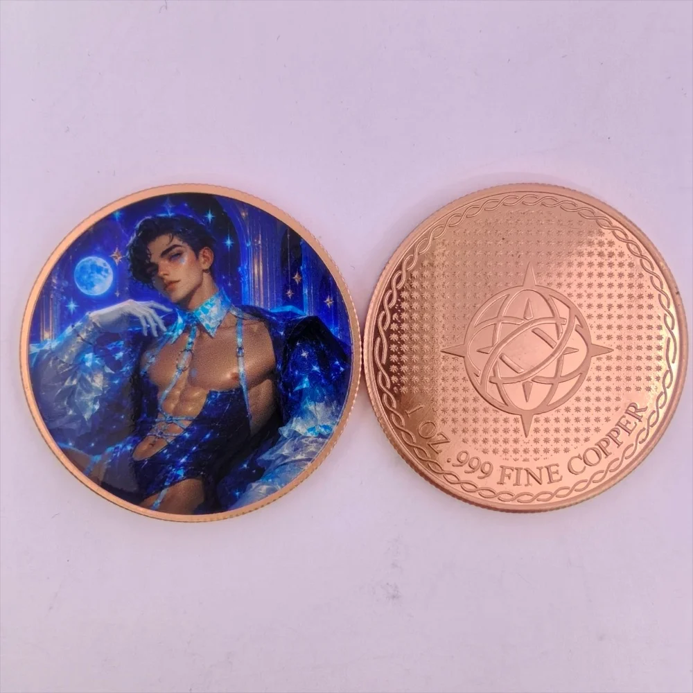 1oz .999 Fine Copper Round Dreamy Male Model Blue Crystal Outfit White Gloves Star Moon Palace Compass Back Art Collectible Gift