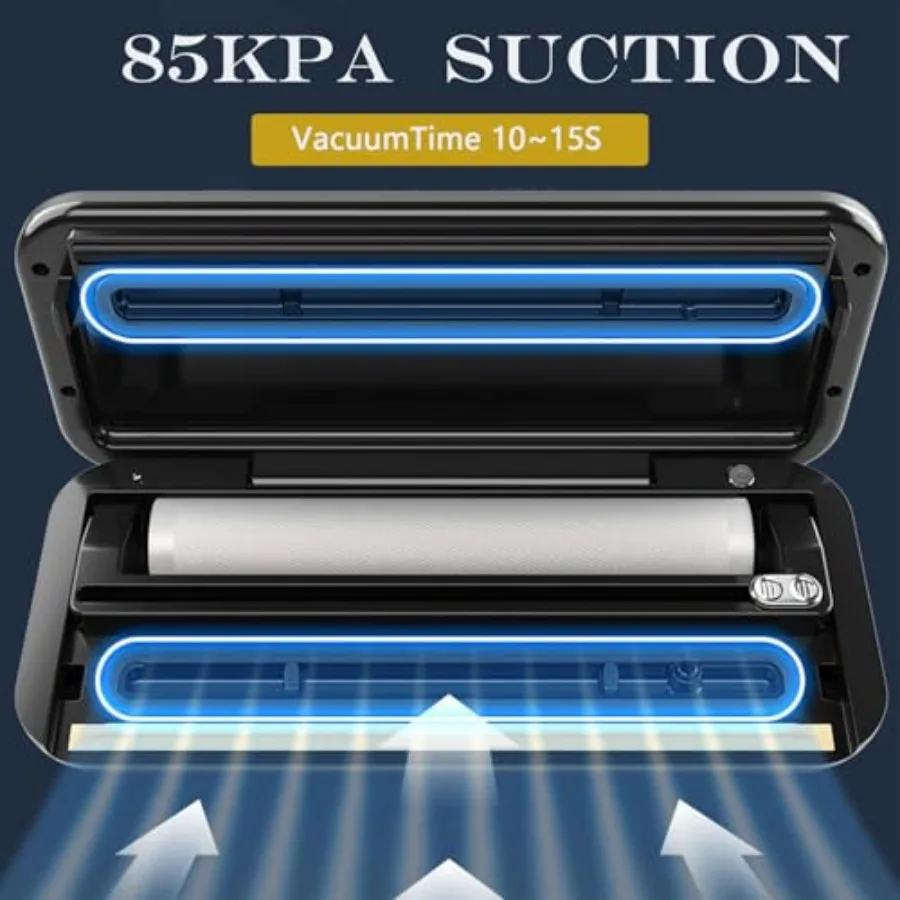 Vakuumiergerät, Lebensmittelversiegelungsgerät, 85 kPa, automatisch, 8-in-1, für Lebensmittelsparung, trockener, feuchter Modus mit integriertem CutterStorage Air Su