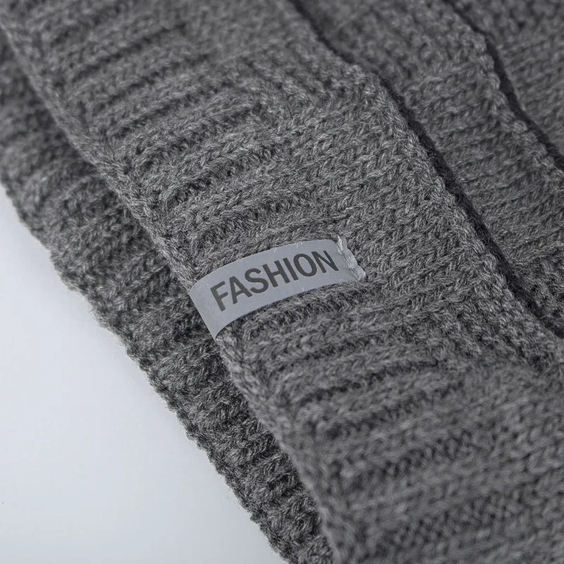 Zhongmei's new autumn and winter fleece-lined pullover hat with stair-pattern fabric label, knitted wool hat