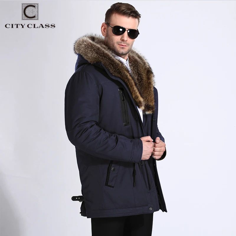 CITY CLASS Brand Winter Men Parka Coats Super Warm Raccoon Fur Hood Removable Camel Hair Filling High Quality Casual Outwear 839