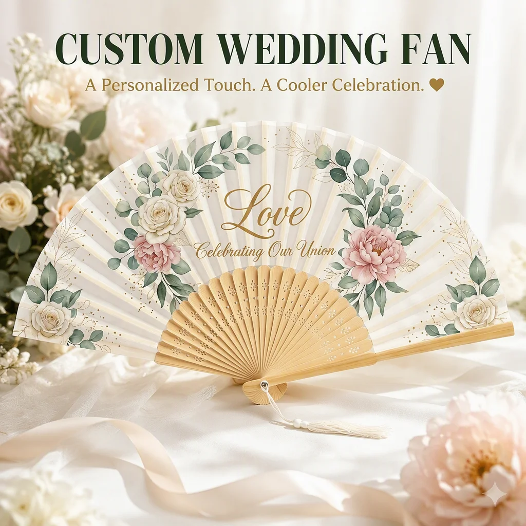 50pcs Custom Wedding Favors Personalized Floral Printed Bamboo Folding Hand Fans Bridal Shower Guest Gifts Summer Party Bulk