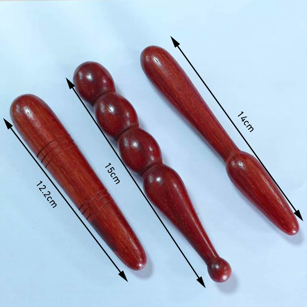 3 Natural Rosewood Meridian Manual Massage Sticks, Suitable for Facial and Body Acupoint Massage Auxiliary Tool Set