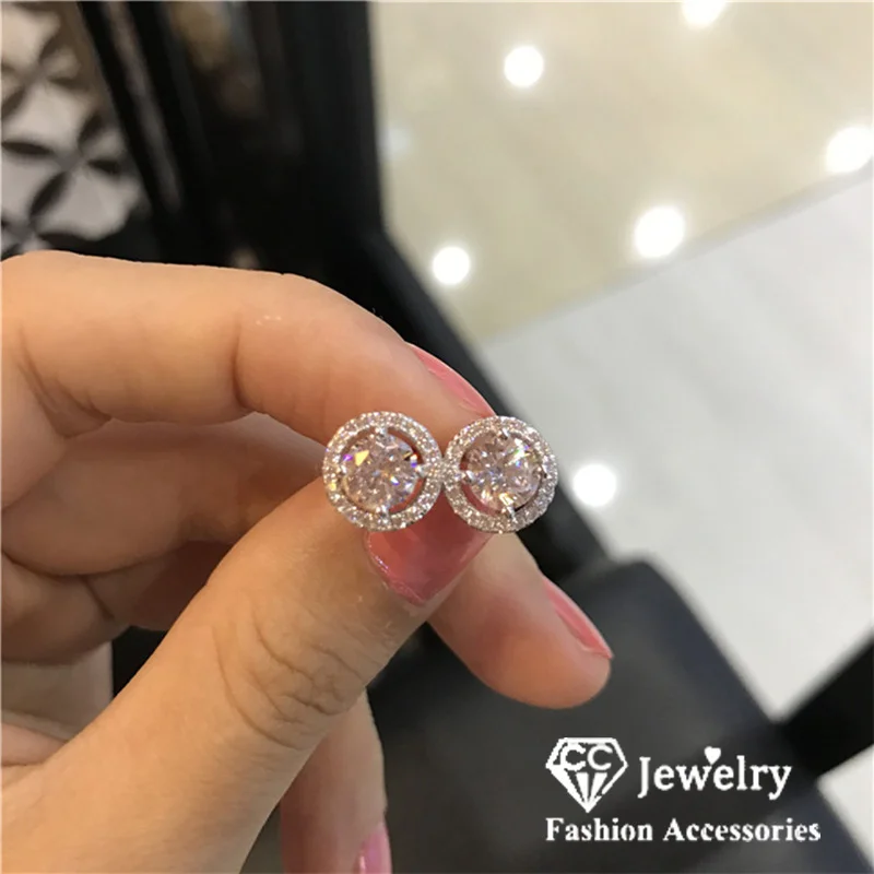 Stud Earrings For Women Cubic Zirconia Round Brincos Bridal Wedding Fine Jewelry Simple Daily Fashion Accessories CCE032