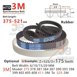 375-525mm, 3M Timing Belt, model form 375-3M, 378-3M, 381-3M, 384-3M, 387-3M, 390-3M, 393-3M to 525-3M, for DIY/CNC/3D printer