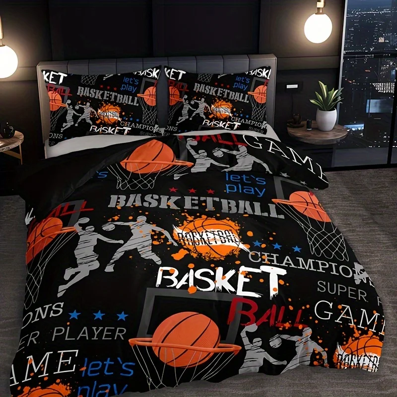 Fashion Cartoon Graffiti Basketball Print Bedding Set - Soft Comfortable Duvet Cover for Bedroom And Guest Room