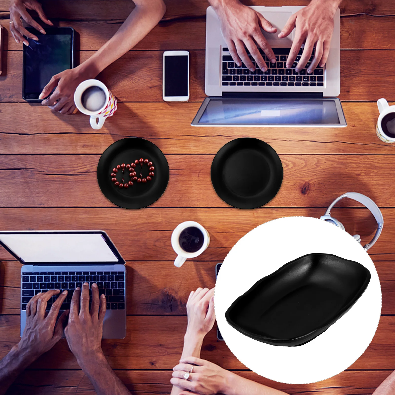 

1Pcs Melamine Tableware Black Jewelry Tray Large Capacity Simple Storage Tray Household Multipurpose Fruit Plate Stylish Display