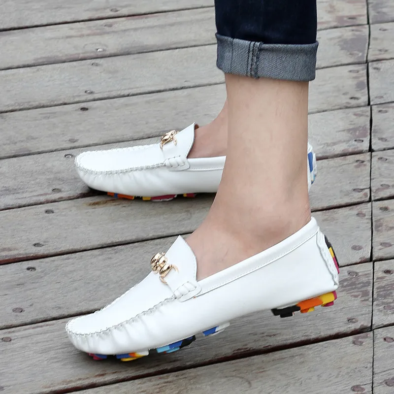 Orange Skeleton 37 Size Genuine Leather Bean Shoes  Bottom Casual Men's Shoes 35 Small Size Lazy Person's Shoes