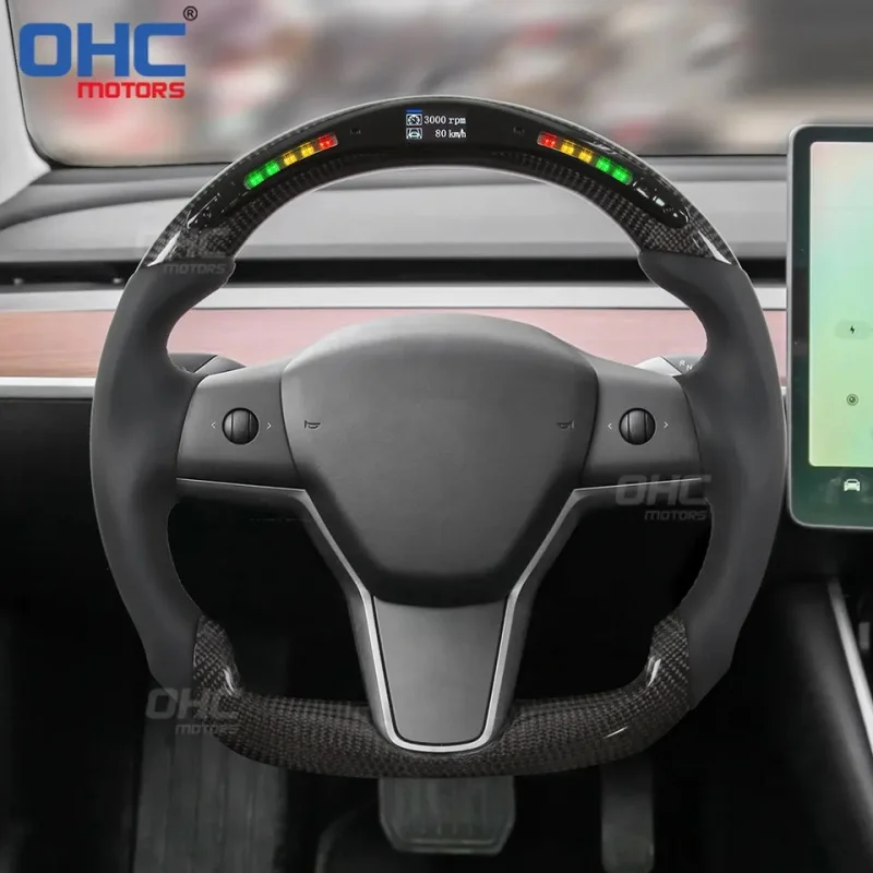 For Tesla Model 3 Y LED carbon fiber steering wheel racing car modification