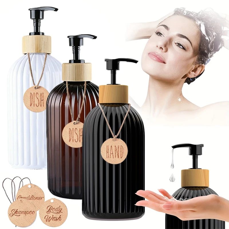 1/3pcs 500ML Striped Bottles For Shampoo, Body Wash, And Conditioner, Kitchen/Bathroom Soap Dispenser Refillable Bottle