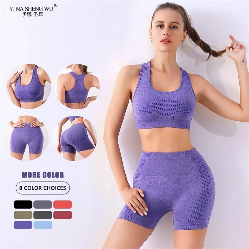 

Seamless Yoga Set Fitness Short Sleeve Crop Bra Shirts Running Shorts Workout Clothes For Women Gym Sets Yoga shorts Sportwear