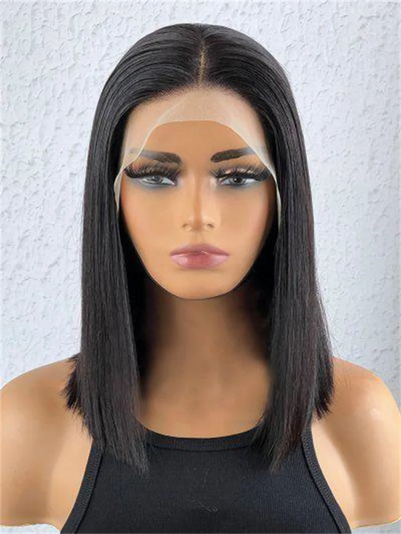 

Soft Long 26" black 180Density Silky Straight Lace Front Wig For Women BabyHair Heat Resistant Glueless Preplucked Daily Wig