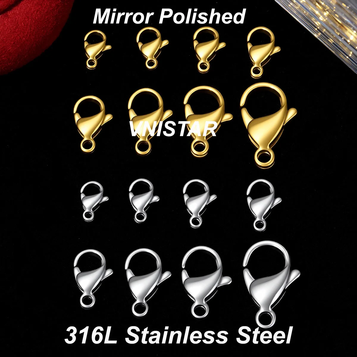 20/30/40 Mirror Polished 9-19mm 316L Stainless Steel Lobster