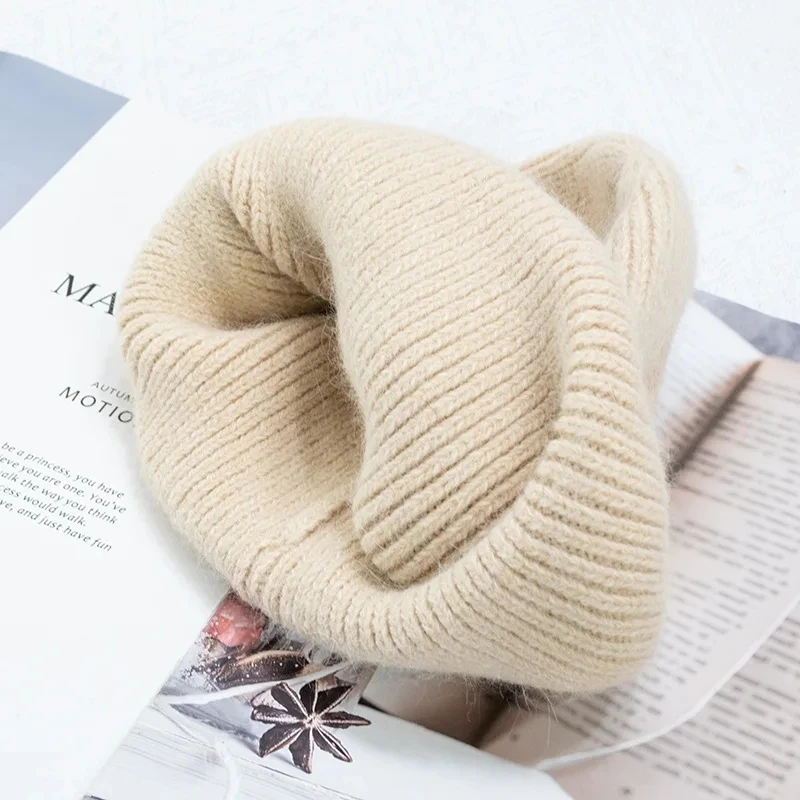 Mode warme Kaschmir Wolle Schädel Mütze Angola Kaninchen Fell Winter gestrickte Mützen Frauen Frauen Ski Outdoor einfarbige Hüte – Detail 5