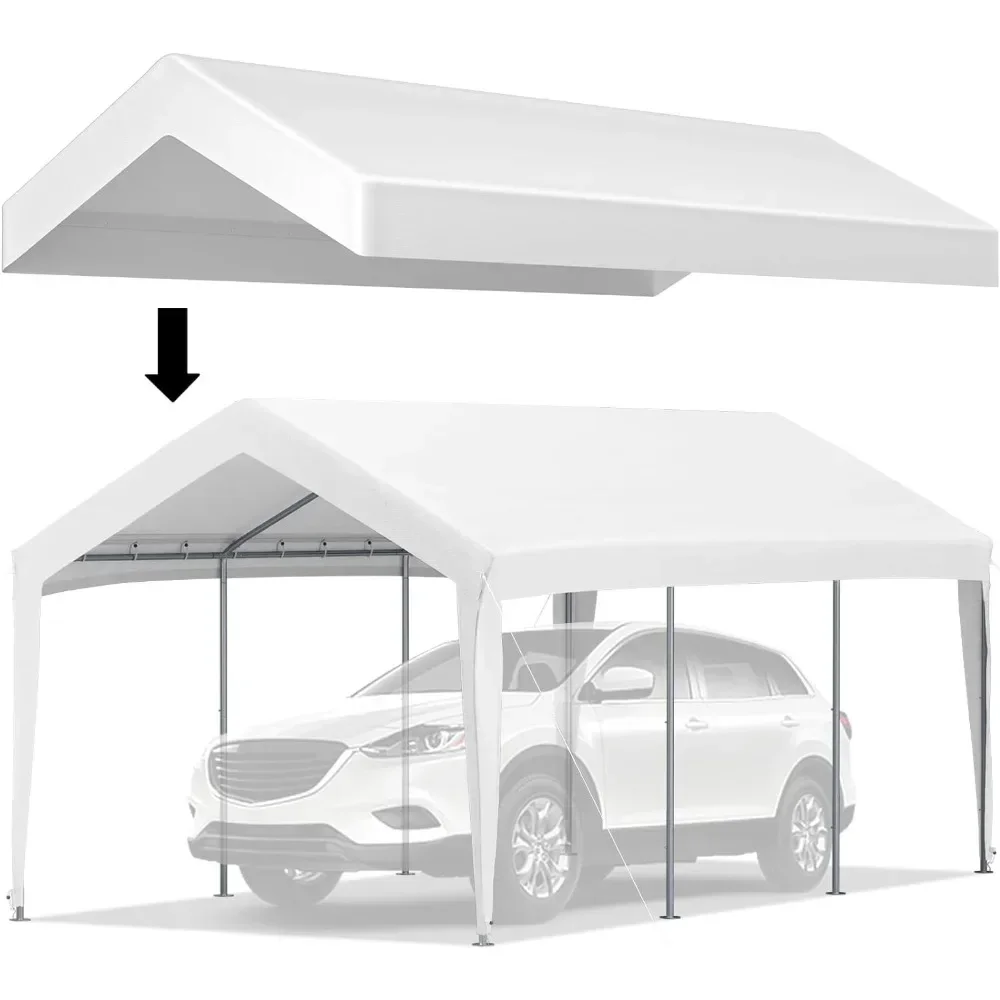 

t 10 X 20 Ft Carport, Triple Tier PE Fabric Garage Top Tarp Awning Cover for Party, Garden (frame Not Included)