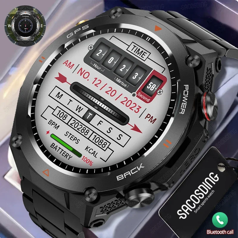 650mAh Altitude Barometer Smart Watch Compass Outdoors GPS Sport 1ATM Waterproof Clock Bluetooth Call Voice Assistant Smartwatch