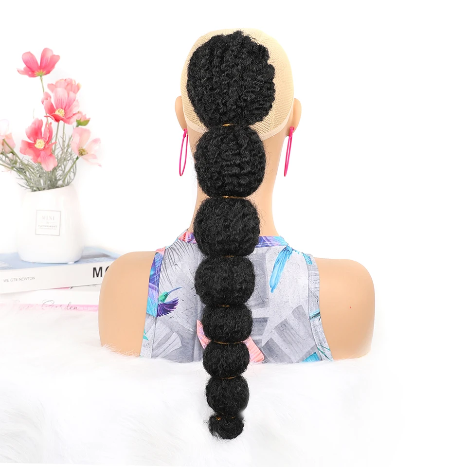 Synthetic Ponytail Hair Extension for Black Women Lantern Bubble Drawstring False Pigtail Afro Puff Kinky Horse Tail Hairpiece