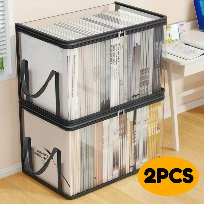2pc Large Transparent Storage Boxes with Flip Lid - with Black Frame,Cabinet Organization and Storage, Storage Bins Organization