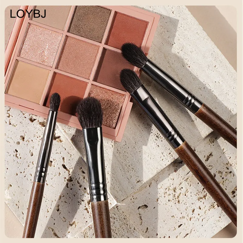 LOYBJ 4pcs Eyeshadow Brush Goat Hair Eye Makeup Brushes Cosmetic Liner Eye Shadow Contour Blending Details Make Up Brush Tools