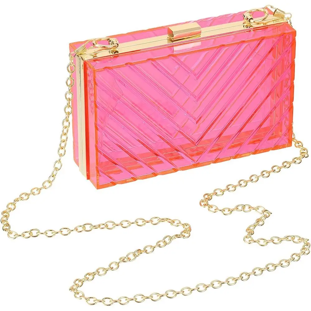 Hot with Removable Chain Clutch Bag Acrylic Purse Handbag Transparent V Pattern Transparent Crossbody Bag Women