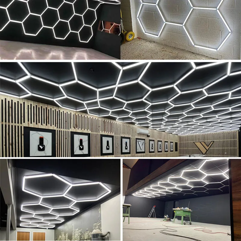 ZK50 LED Tube Lamp Indoor Living Room Garage Ceiling Light Honeycomb Splicing Hexagonal Chandelier Accept Drawing Customization