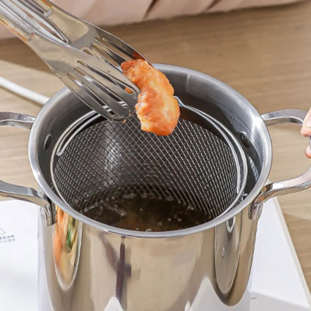 Kitchen Cookware 304 Stainless Steel Deep Fryer With Basket Deepened Tempura Fryer Visible Lid Lard Tank French Fries