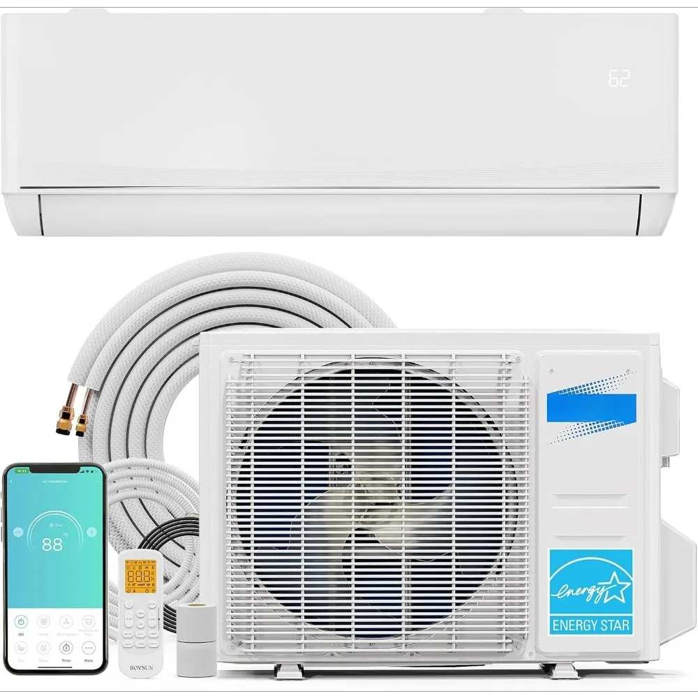 Mini aire acondicionado dividido WIFI inteligente, 12000 BTU, con inversor, calefacción, refrigeración, sistema sin conductos 23 SEER2 para tamaño de habitación 15-25m2