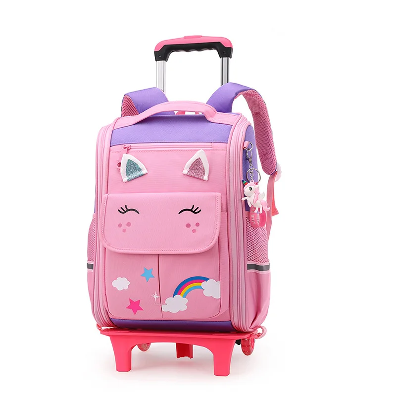 Amiqi School Wheeled Backpack For Girls School Trolley Bag Wheels Lunch Bag Rolling Backpack Bags For Kids Wheeled Bags Mochila