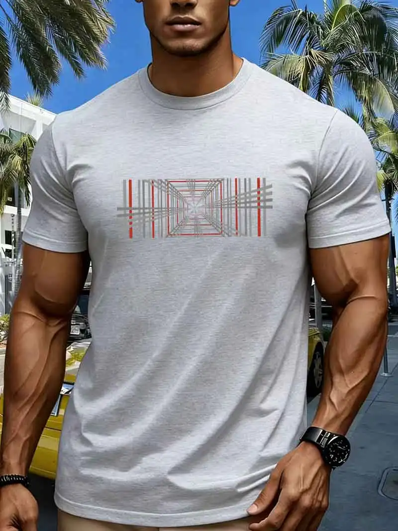 Neues, kariert bedrucktes, kurzärmeliges Retro-Freizeit-T-Shirt aus Baumwolle mit Muster für Herren und Damen – Detail 5