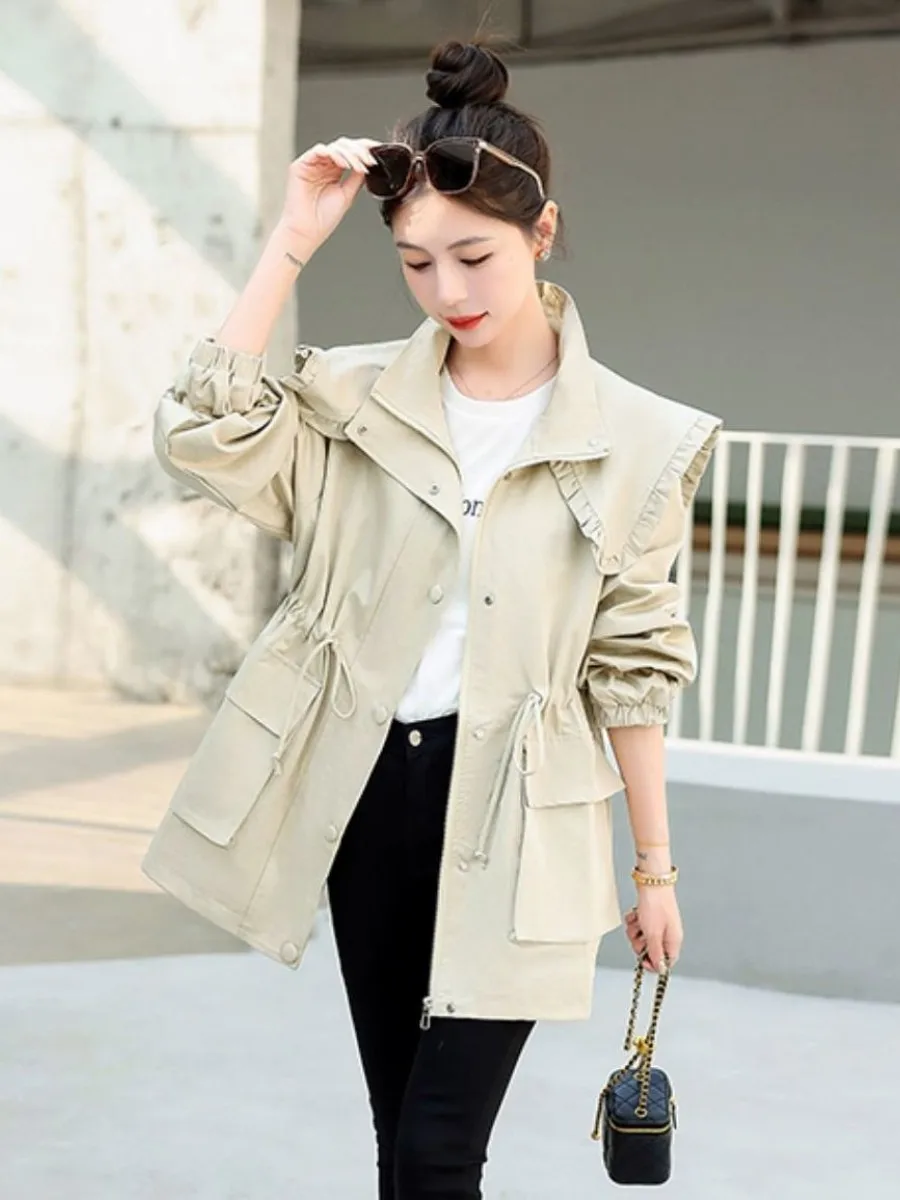 

Spring Autumn New Style European Version Loose Short Collar Women's Coat Multi-piece Set Medium Length Sensation Coat