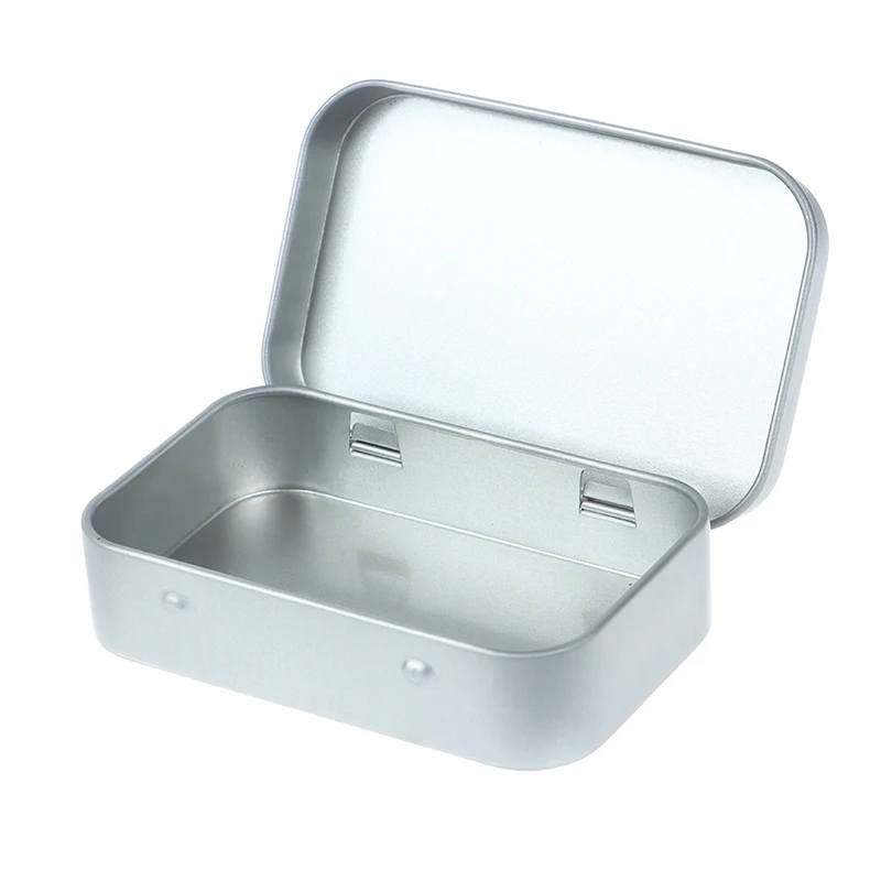 1pc Tin piccolo metallo vuoto latta argento Flip Storage Box Case Organizer