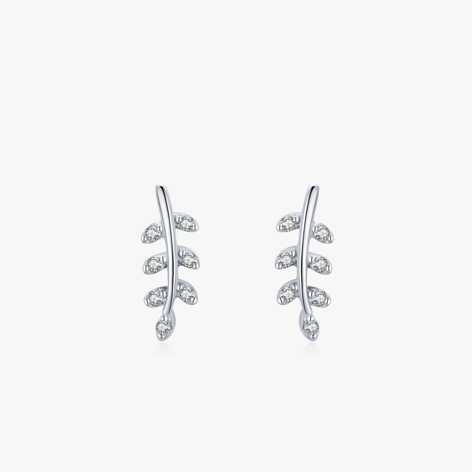 

100% 925 Sterling Silver Fashion Lucky Leaf Leaves Clear Zircon Stud Earrings for Women Wedding Engagement Fine Jewelry