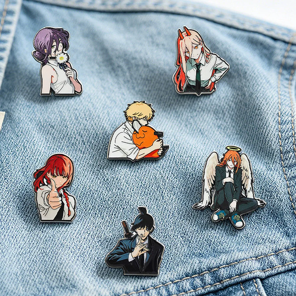 Chainsaw Man Enamel Pins 6Pcs Set Makima Power Angel Devil Reze Denji Anime Lapel Brooches Badges For Backpack Clothing