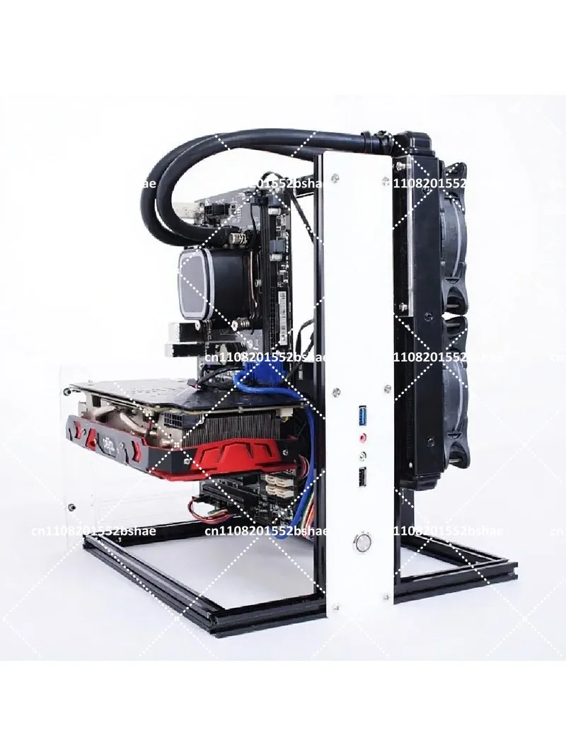 All-aluminum open frame computer case for MATX ITX motherboard, air-cooled desktop gaming chassis