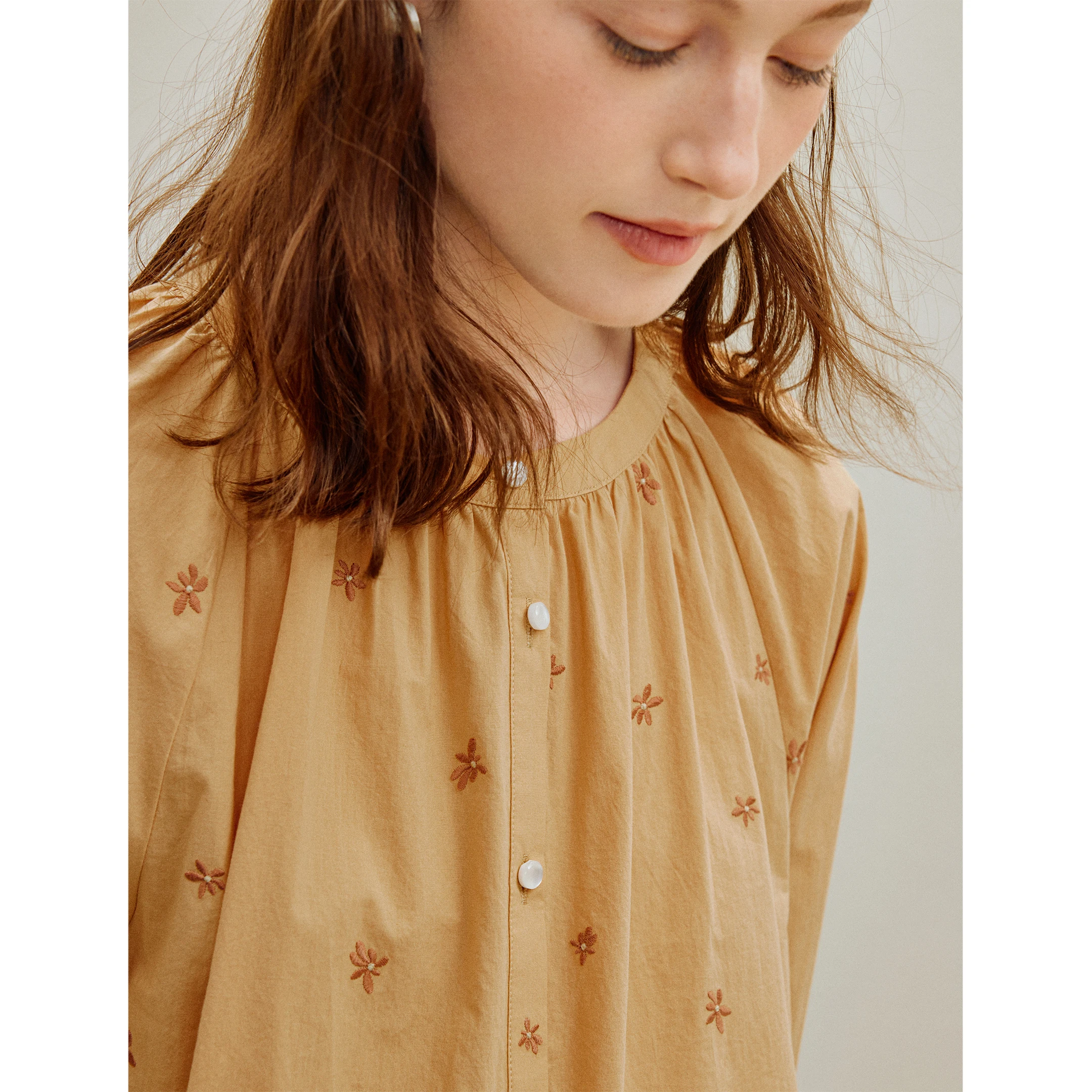 Inman French Retro Lace-up Embroidery Floral Shirt for Women 2025 Autumn New Casual Pure Cotton Long Sleeve Blouse