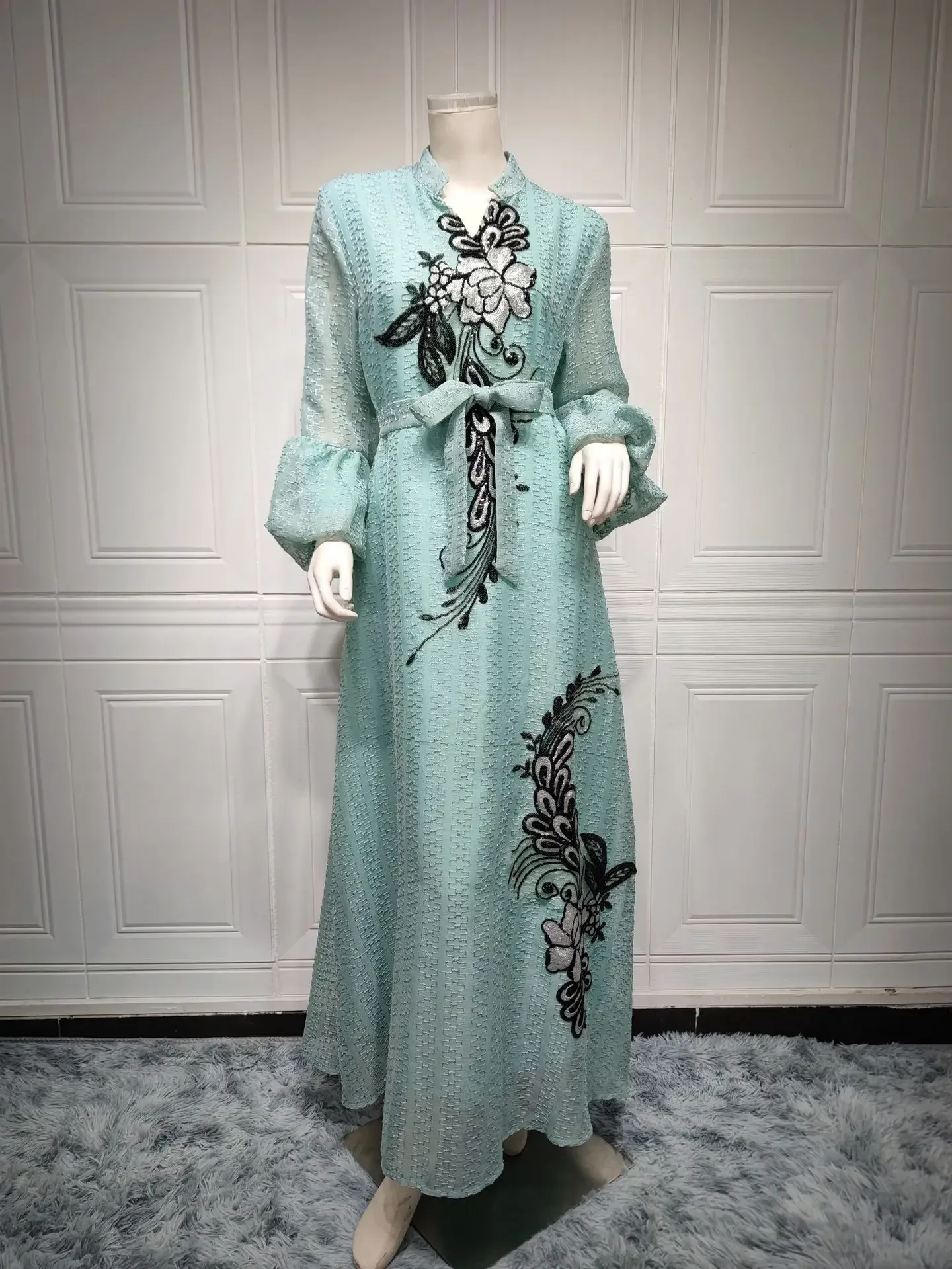 الشرق الأوسط فستان مسلم جديد جنوب شرق آسيا دبي عباية رداء عالية الخصر وشاحات الملابس