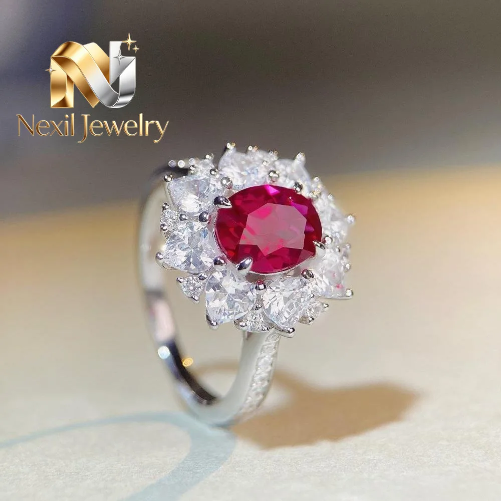 Nexil Jewelry  Luxury Solid Platinum PT950 3 karat Pink Red Diamond Ring Women's Moissanite Ring