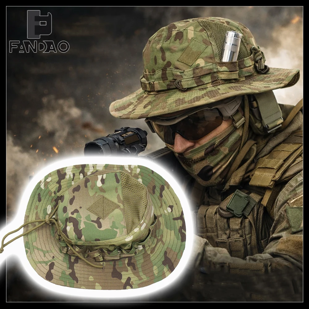 

Tactical Round Edge Hat Camouflage Adjustable Windproof Breathable Sun Hat Men's Mountaineering Cap for Outdoor Hunting Hiking