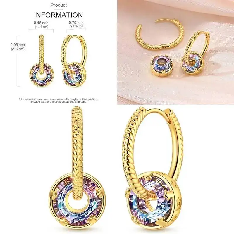 Sparkling Moon Sun Hollow Earrings 925 Sterling Silver CZ Zircon Fashion Hoop Studs Earring For Women Wedding Jewelry