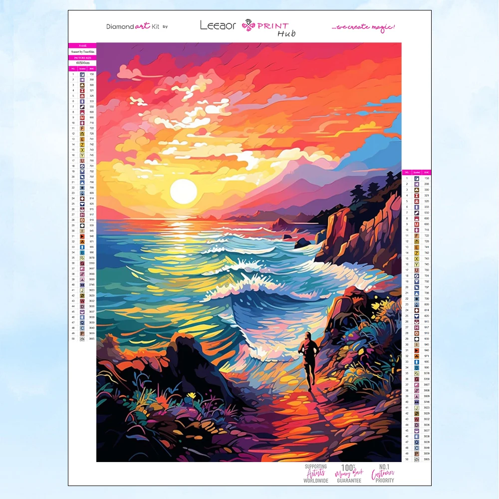 Comic Landscape Diamond Painting Kit Sea Under Sunset Full Round Diamond Mosaic Cross Stitch Kit Handmade Home Decor Kids Gift