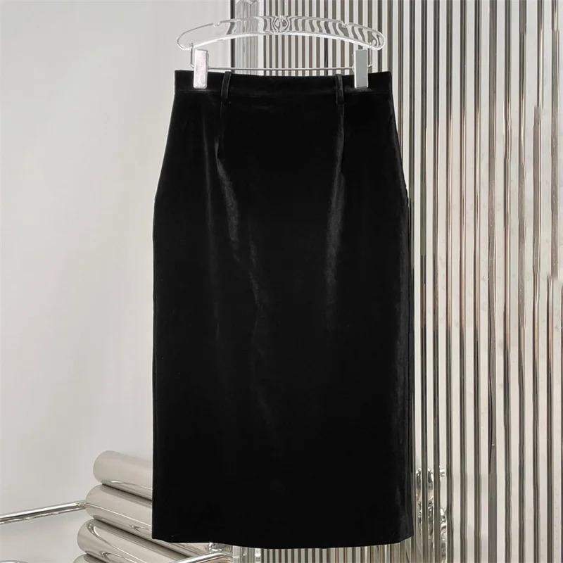 تنورة نسائية 2026 ربيع جديد تنورة طويلة عالية الخصر غير متماثلة ضئيلة المرأة نصف تنورة المخملية تنورة مجسّمة الورك المعانقة تنورة #4