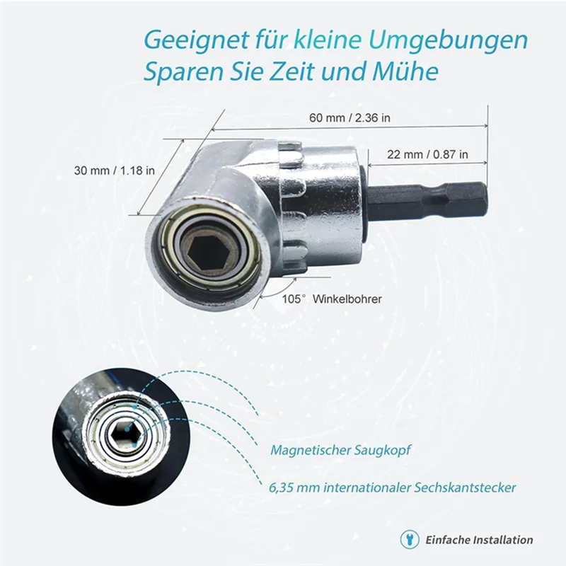 B-Est Flexible Drill Bit Extension Set 8Pcs, Hex Shank 105°Right Angle Drill Bit Attachment Set Universal Socket Adapter