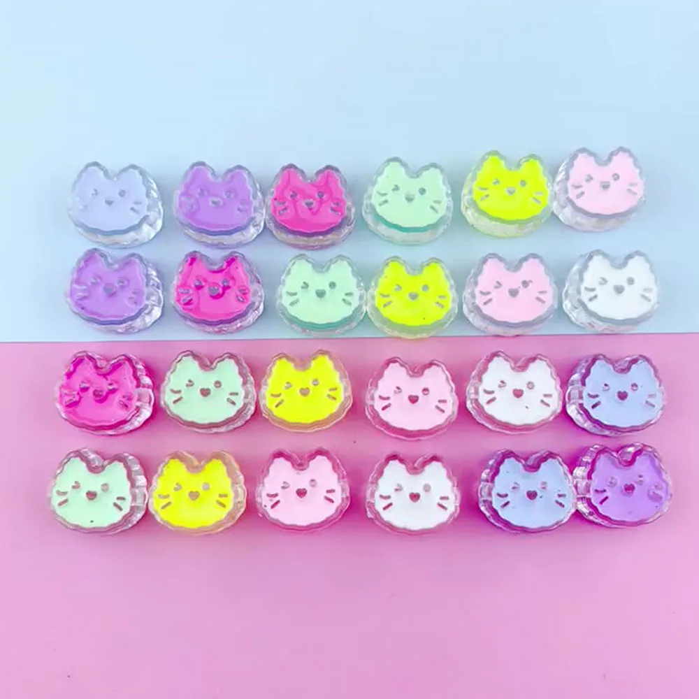 10Pcs Acrylic Cute Cat Shape Loose Spacer Beads Cartoon Transparent Drip Oil Beaded DIY Bracelet Mobile Phone Chain 20*18*9mm