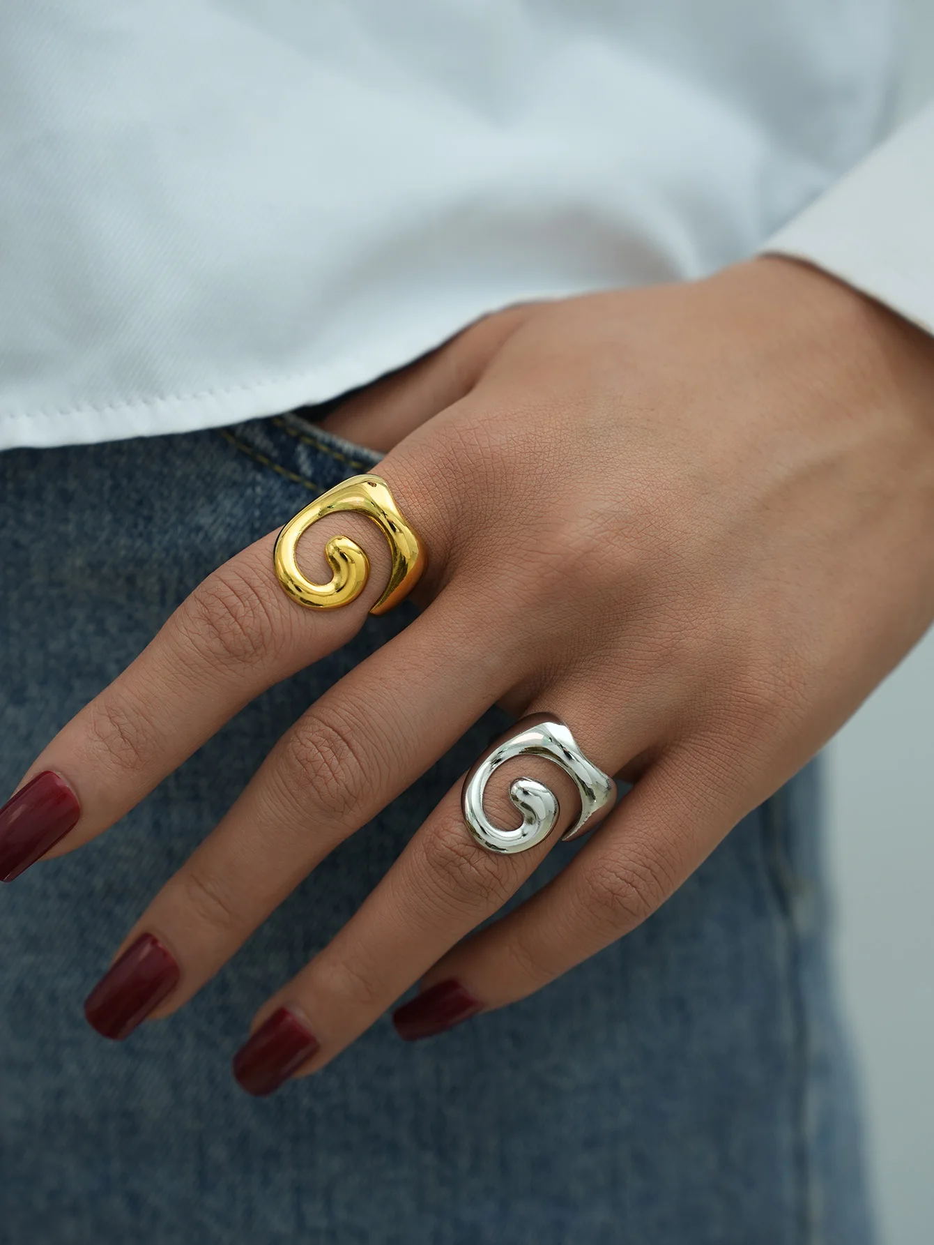 Minimalistischer Öffnungsring für Damen, Edelstahlschmuck, 18-karätig vergoldetes Metall, trendig, Mohamed Sariectura Festivall, Partygeschenk, wasserdicht