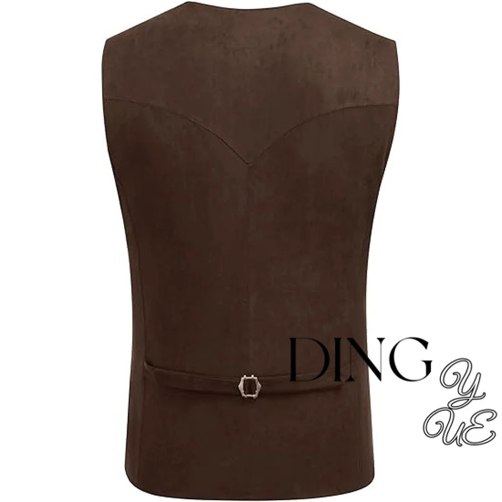 Men\'s Suede Leather Suit Vest Casual Western Vest Jacket Slim Fit Vest Waistcoat