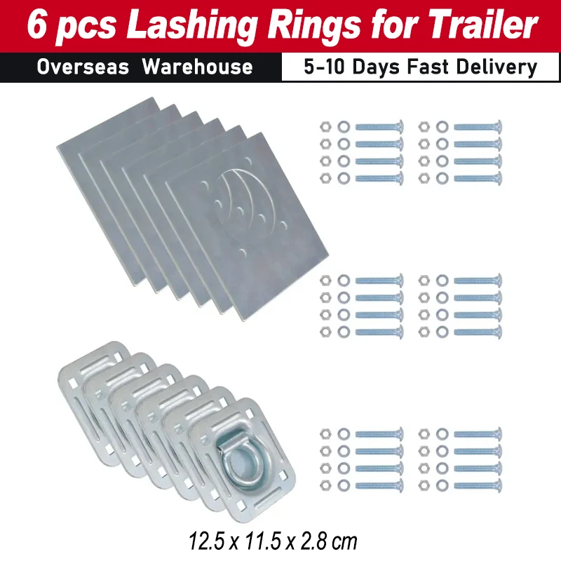 6 pcs Lashing Rings for Trailer Galvanised Steel Maximum Load 2000 kg Heavy-duty Lashing Rings Vehicles and Boats Accessories