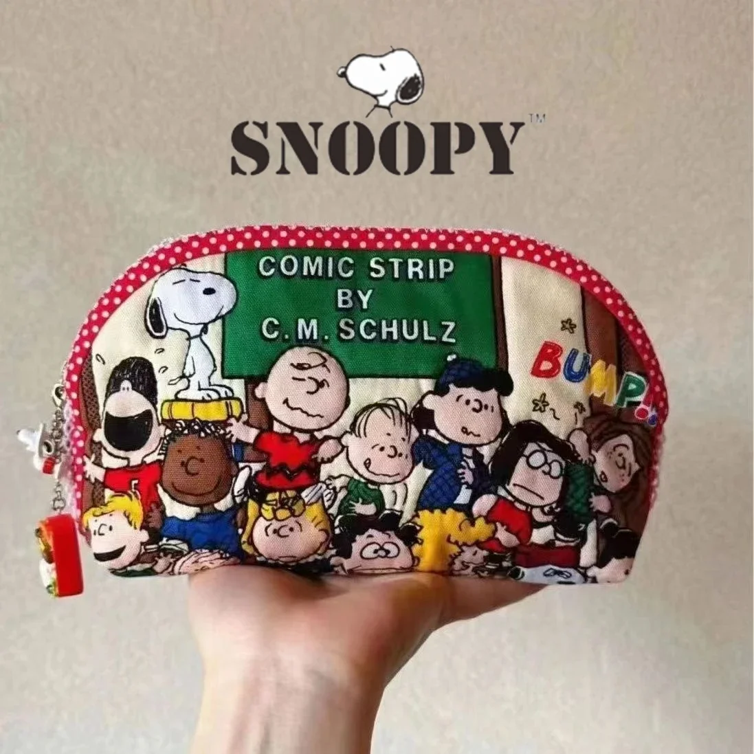 Miniso-Cartoon Snoopy Joint Impresso Pen Bag, Saco bonito de papelaria, Armazenamento de maquiagem de grande capacidade, Sacos cosméticos para