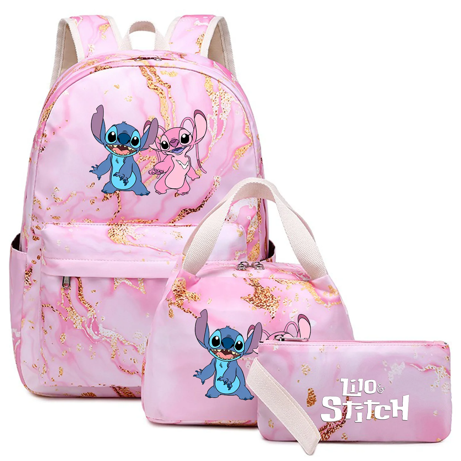 

3Pcs/Set Lilo Stitch Backpack Girl Kids Pen Lunch Bags Bookbag Women Teenagers Schoolbags Travel Laptop Backpack Sets