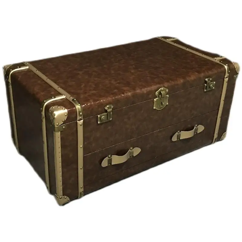 

Industrial style coffee table coffee shop old creative nostalgic leather box decoration living room furniture
