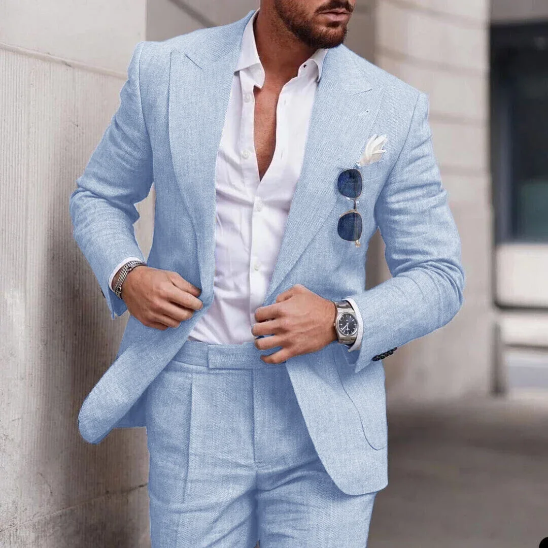 Bege linho verão casual terno masculino ternos de casamento para homens de alta qualidade personalizado baile elegante blazer fino ajuste 2 peça traje homme