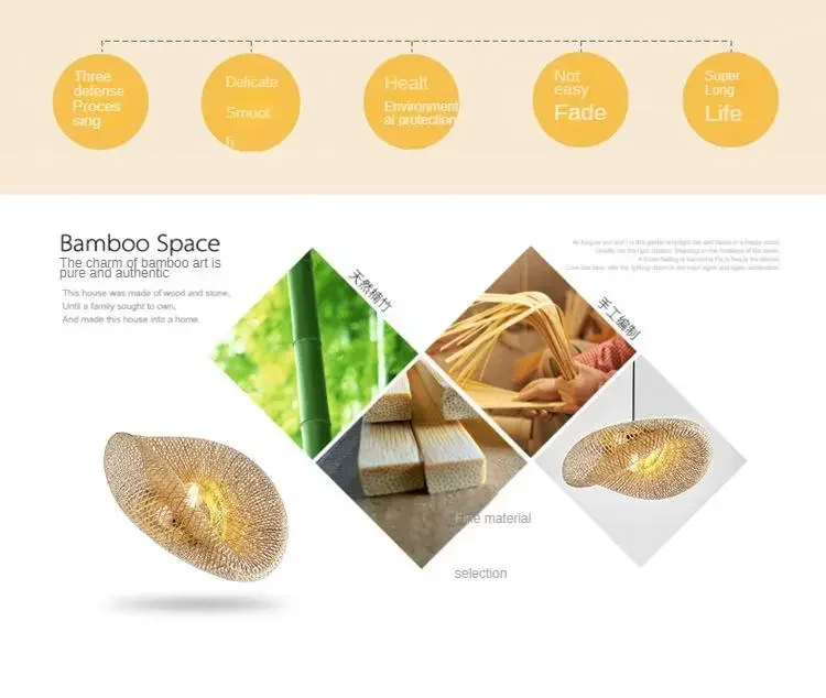HandMade Bamboo Weaving LED Pendant Lamp Home Decor Hanging Chandelier Lighting Living Room Kitchen Vintage Rattan Woven Light